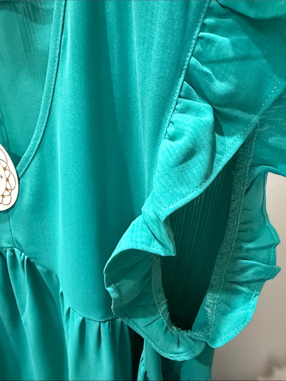Umgee Teal Ruffle Sleeve V-Neck Babydoll Dress - Picture 3 of 4